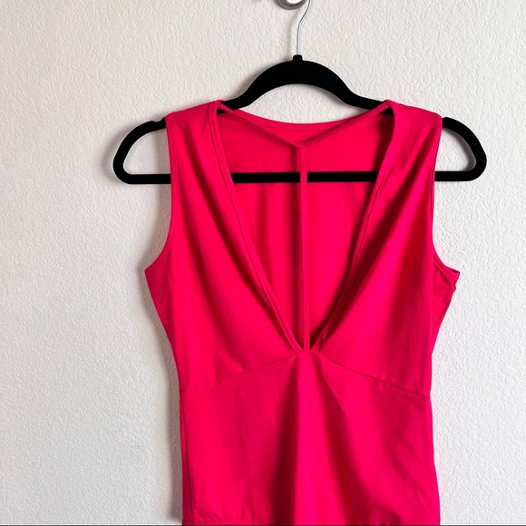 Hot Pink Harness Strappy V-Neck Tank Bodysuit - Picture 3 of 10